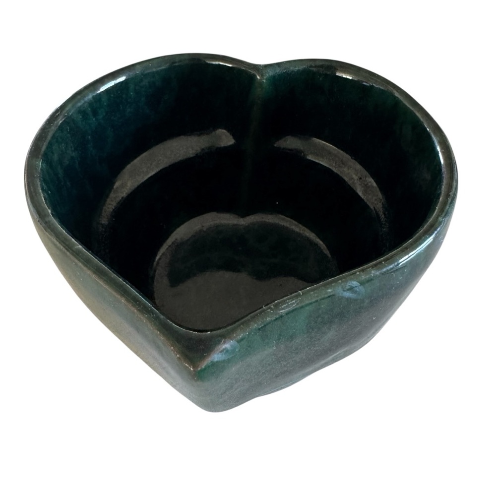 Bennington Potters Bowl Pot Heart Shaped Green Agate Glaze 5.5 Inch Hand Thrown